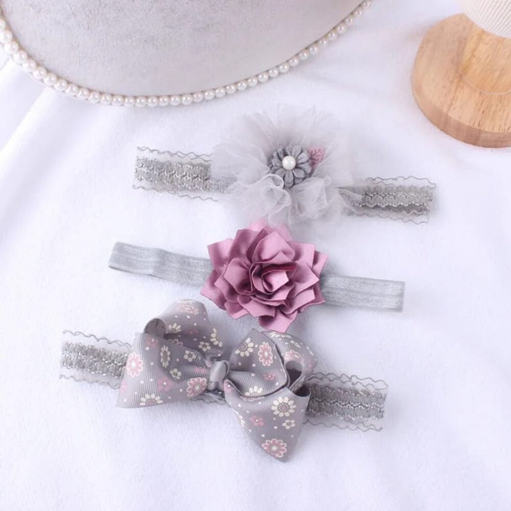 NEW - 3Pcs Set - Flower/Bows Baby Girl Headband - Baby Girls Hair Accessories